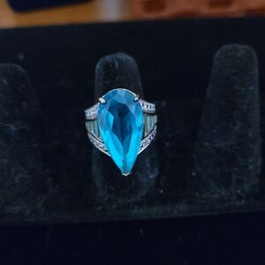 Elegant Blue Simulated Topaz Teardrop Ring